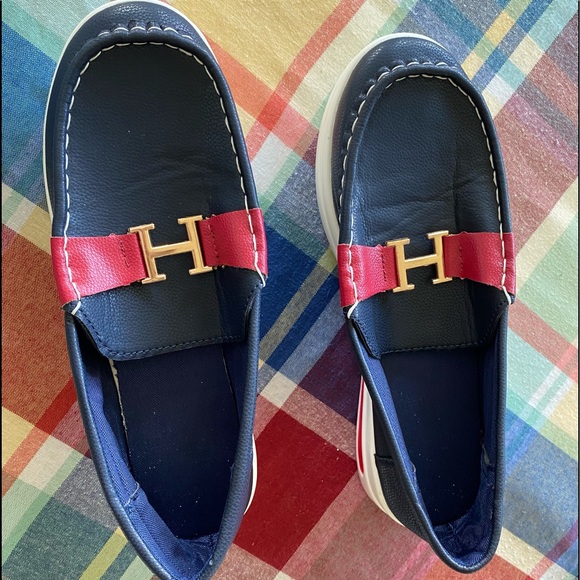 Navy & Red Vegan Lightweight Designer Loafers New W/O Box - Picture 2 of 7
